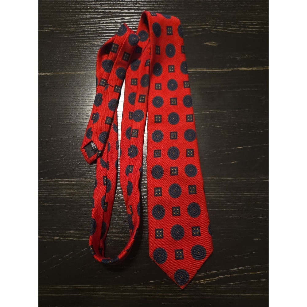 Robert Talbott Tie Silk Wool Blue Red Polka Dot 3" 57" Long Made In England